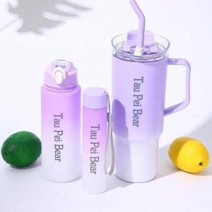 Single/Pack Of 3, Gradient Color Car Cup With Strap, Portable Plastic Drinking Cup Set With Straws For Travel Purple Gradient