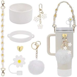 Accessories Set For  Cup Including 1 Pc Water Bottle Handle Strap, 1 Pc Siliocne Boot For  Cup, 1 Pc Siliocne Straw Cover Cap, 2 Pcs Charms For  Cup 40oz & 30oz Tumbler Multicolor