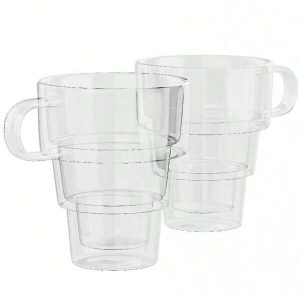 Elle Decor Double Wall Insulated Coffee Mugs Set Of 2 Clear