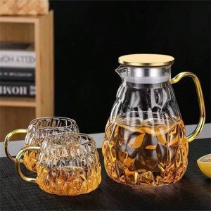 5pcs/Set Borosilicate Glass Pitcher With Lid And Spout - 68 Oz (1.8L) Cold & Hot Water Carafe, Unique Water Pattern Design, For Homemade Iced Tea And Juice, Gift Box Packaging For Halloween, Christmas, New Year, Family Gathering, Mother's Day Multicolor