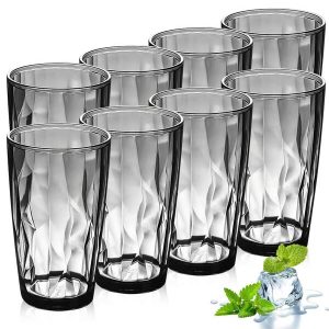 Plastic Reusable Drinking Glasses Set Of 8,16-Ounce Stackable Kitchen Plastic Water Tumblers Shatterproof Drinking Cups Grey Grey