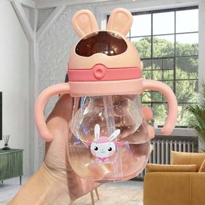 Toddler Baby Milk Bottle Cup With Straw, Nursery Kids Drinking Cup Pink