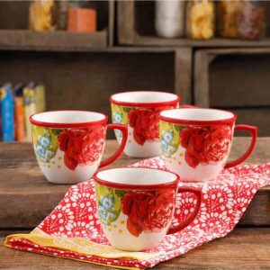 Blossom Jubilee 4-Piece 16-Ounce Coffee Cup Set The Cups Are Embellished With Flowers, Whimsical Polka Dots And Made Of Stone Tools. Default