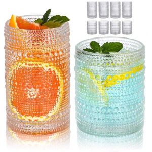 8PCS, Vintage Hobnail Drinking Glasses, 10 Oz & 12 Oz Vintage Glassware Set Cocktail Glass Set, Embossed Clear Water Tumbler,For Beer, Whiskey,Juice And Various Mixed Drinks Clear